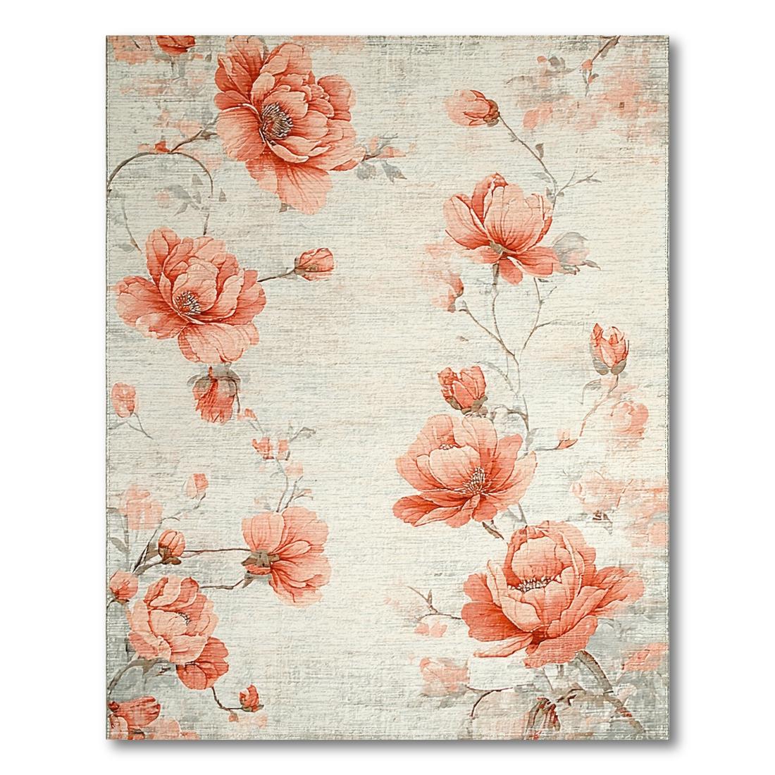 Romantic Coral Floral Rug Design View