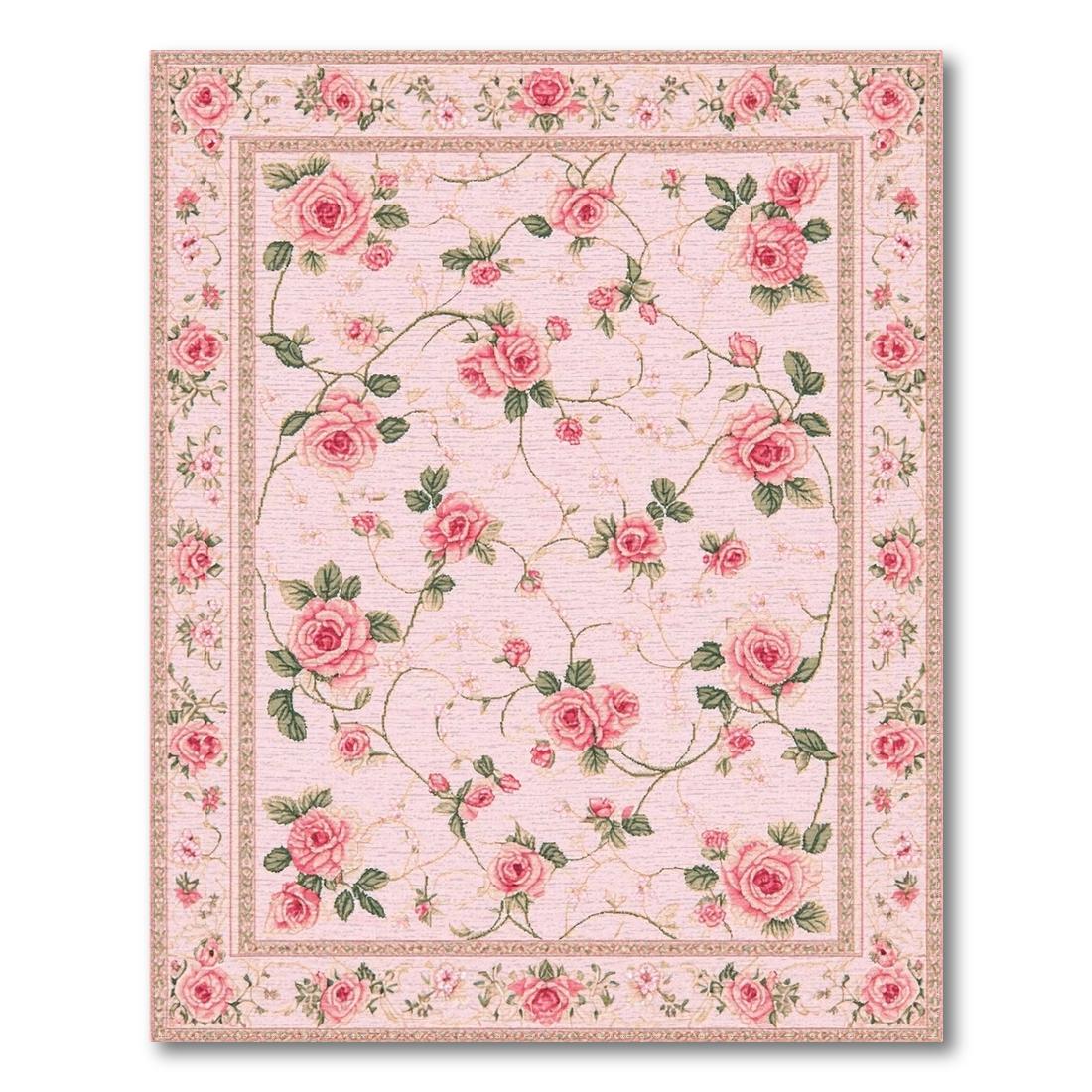 Romantic Pink Rose Floral Rug Design View