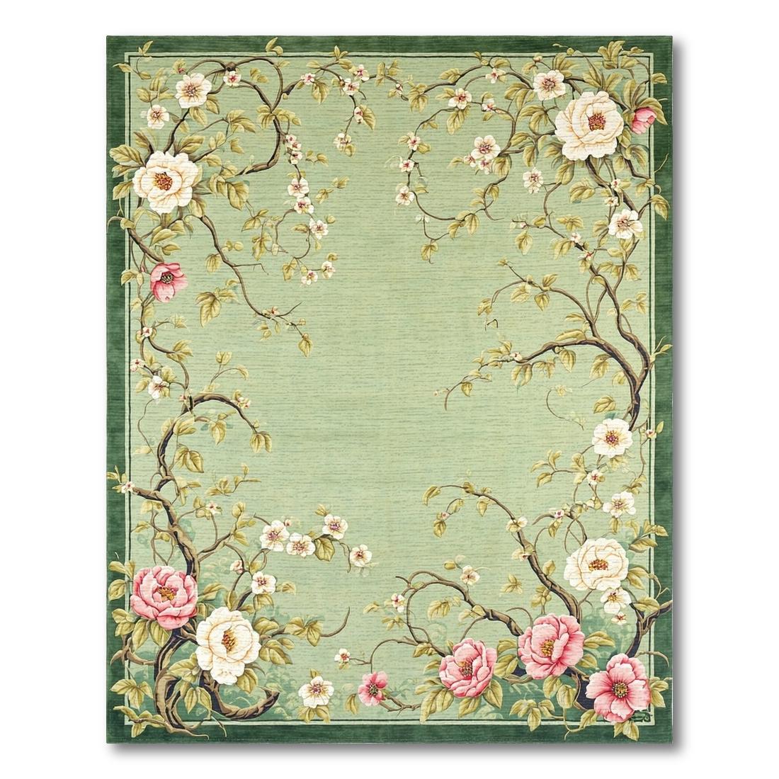 Sage Floral Vine Serene Rug Design View