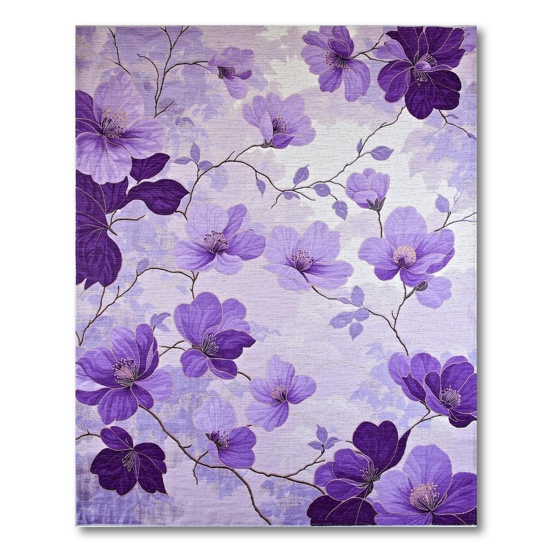 Serene Purple Floral Vines Rug Design View