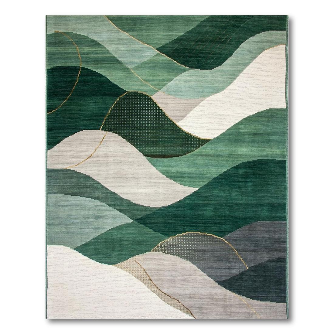 Soothing Green Wavy Abstract Rug Design View