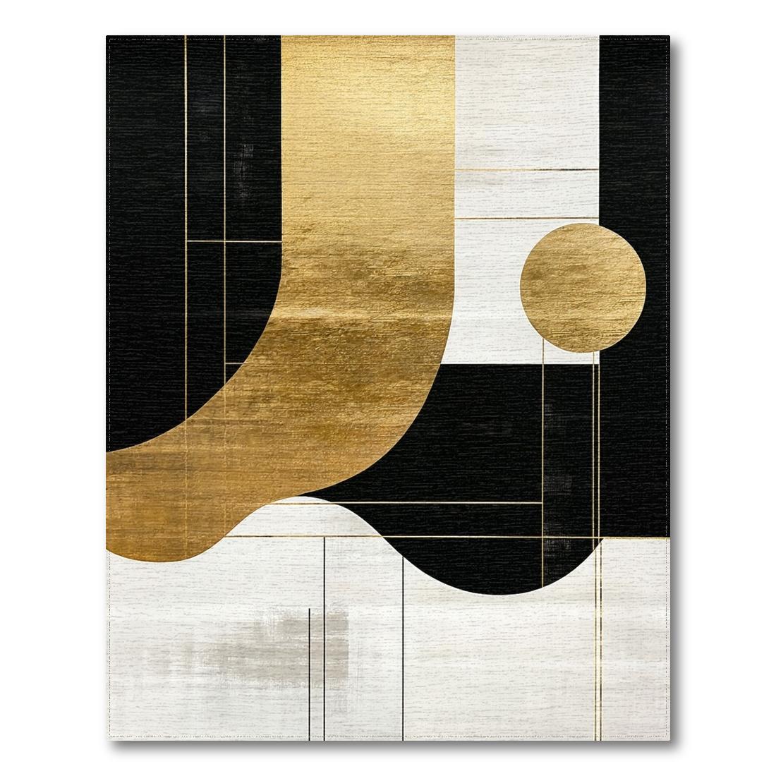 Sophisticated Black Gold Geometric Rug Design View