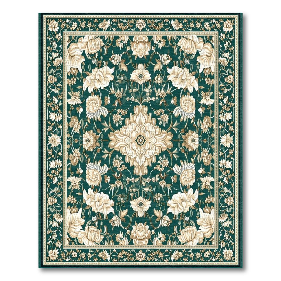 Sophisticated Teal Floral Rug Design View