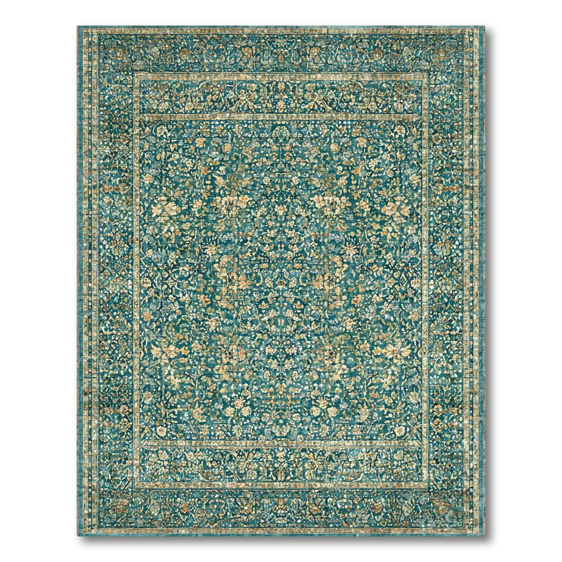 Teal Floral Vintage-Style Rug Design View