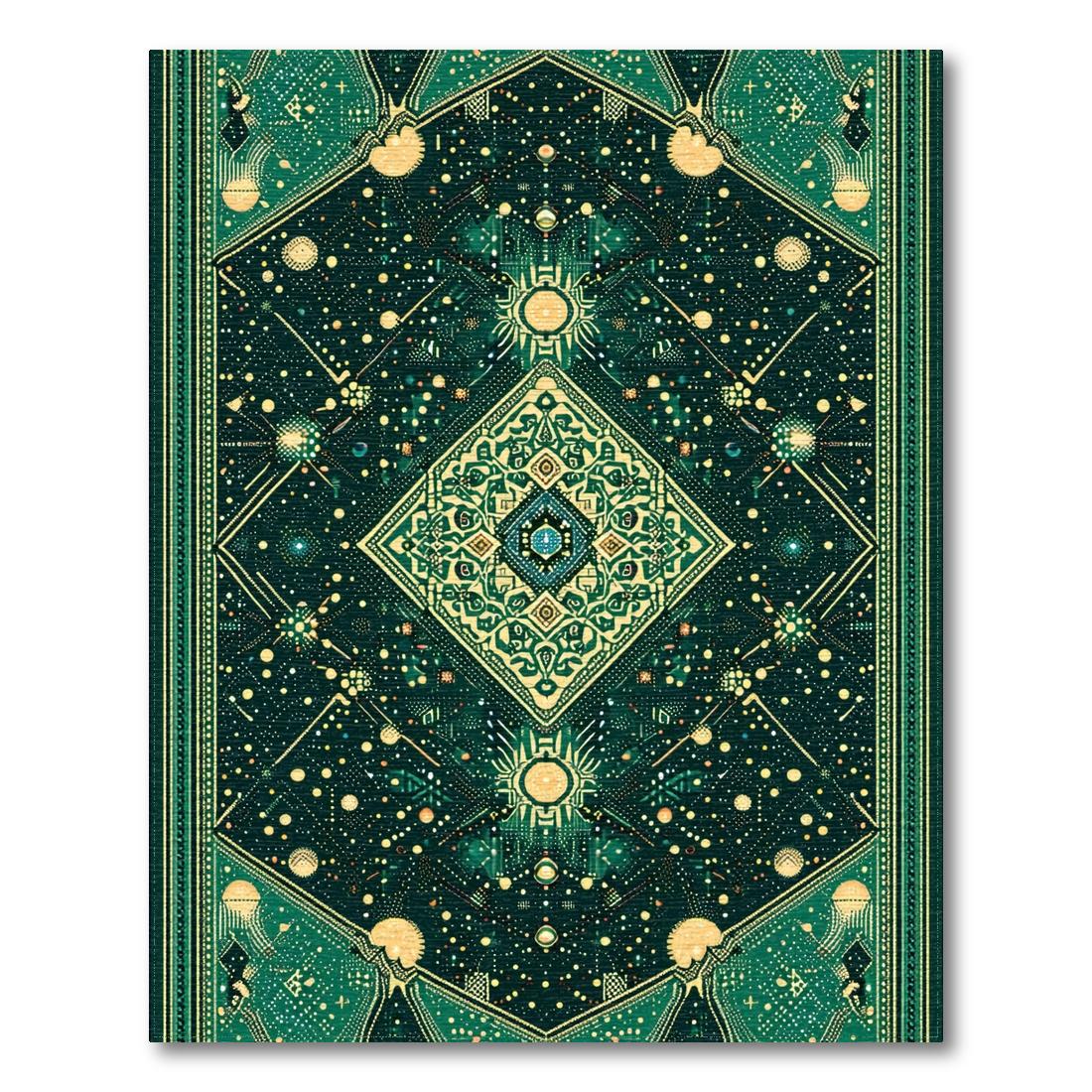 Teal & Gold Cosmic Mystical Rug Design View