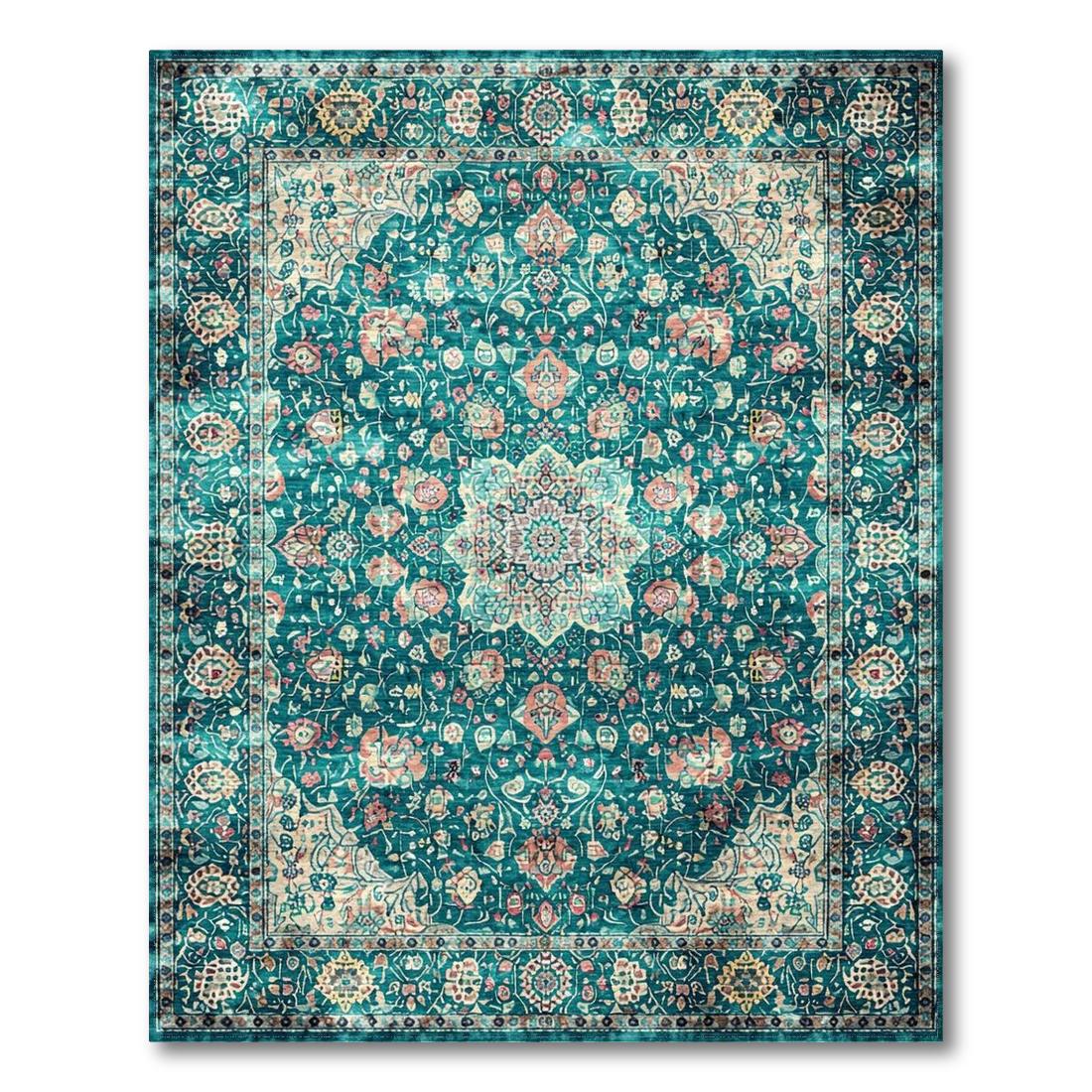 Teal Ornate Floral Elegant Rug Design View