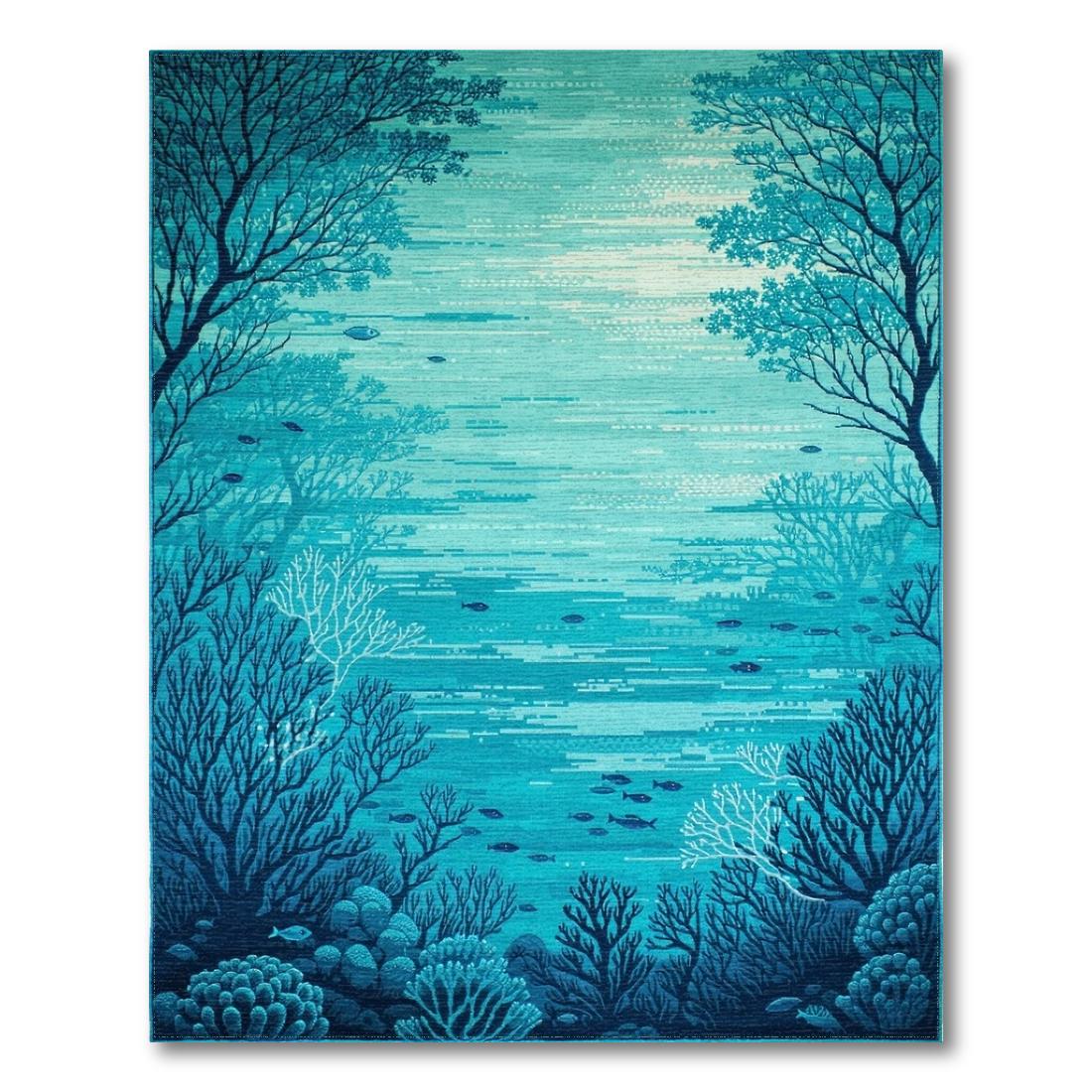 Teal Underwater Coral Reef Tranquil Rug Design View