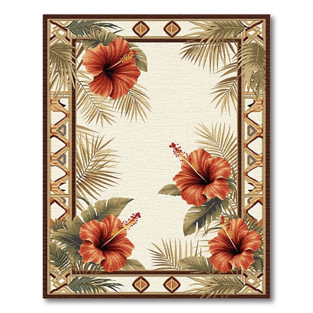 Terracotta Tropical Hibiscus Border Rug Design View