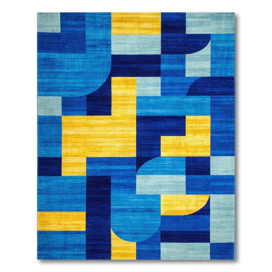 Vibrant blue-yellow geometric modern rug Design View