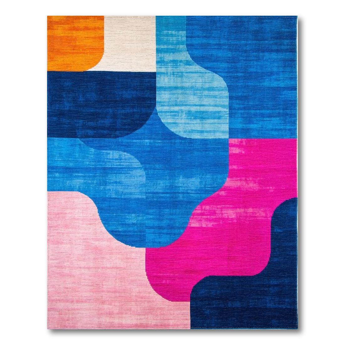 Vibrant Curved Abstract Blue-Pink Rug Design View