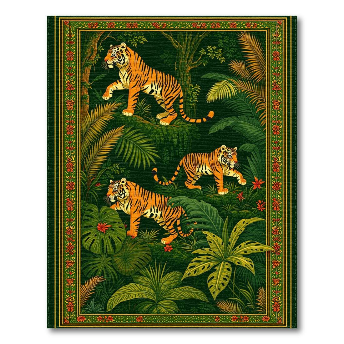 Vibrant Dark Green Jungle Tiger Rug Design View