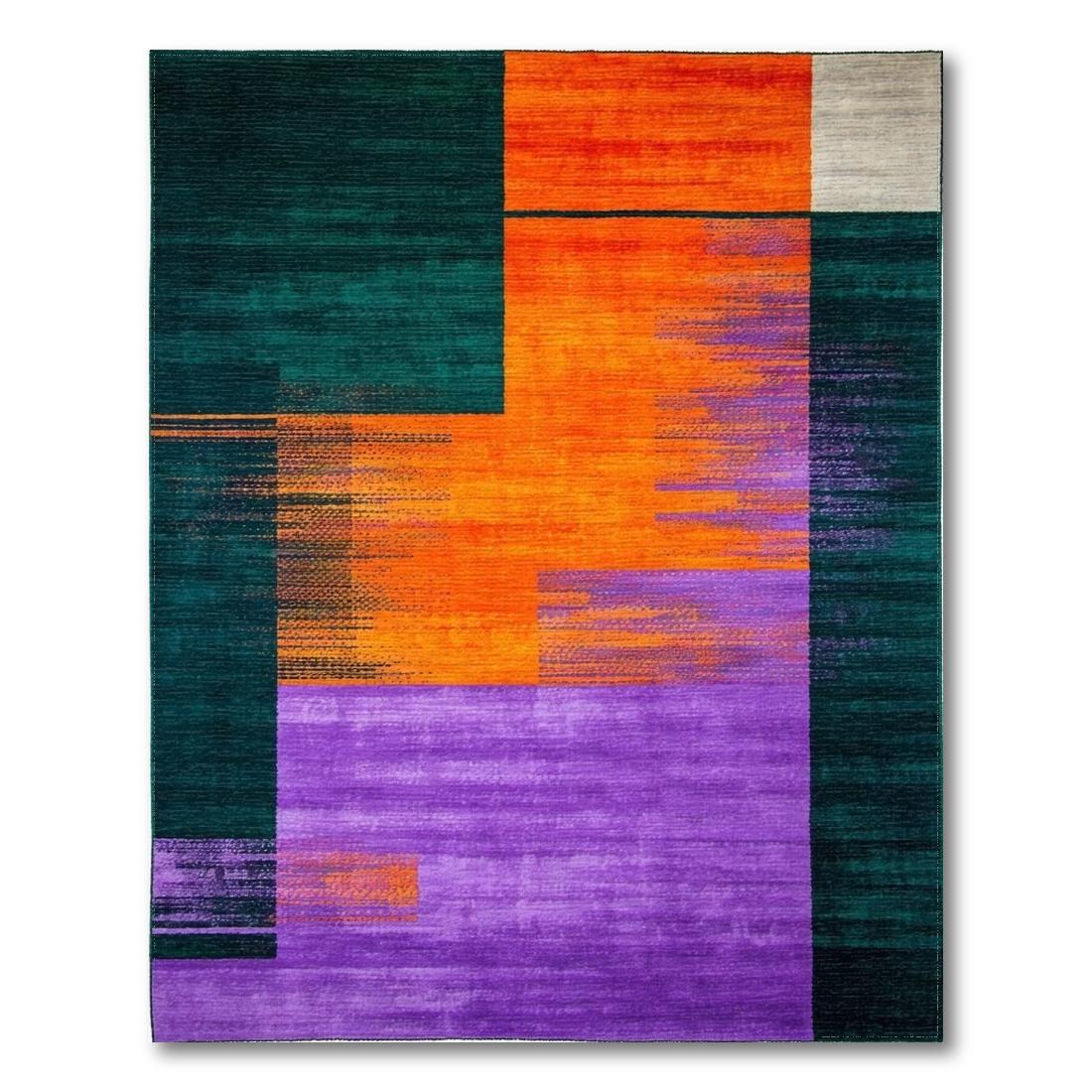 Vibrant Geometric Teal Orange Purple Rug Design View