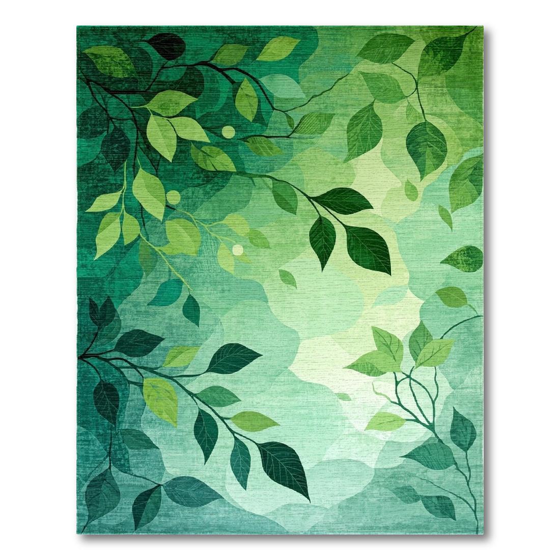 Vibrant Green Foliage Serene Rug Design View