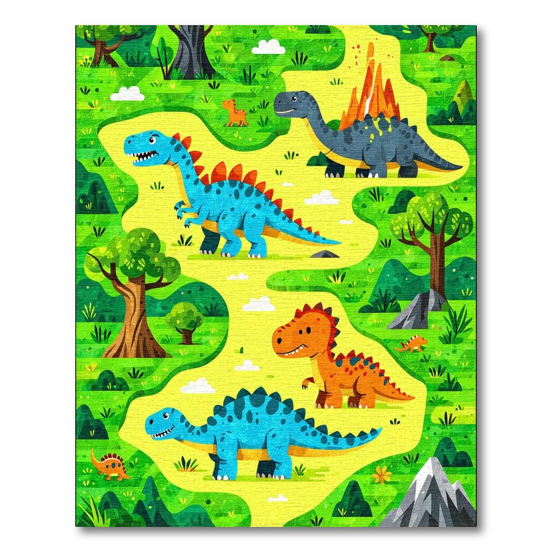 Vibrant Green-Yellow Dinosaur Play Rug Design View