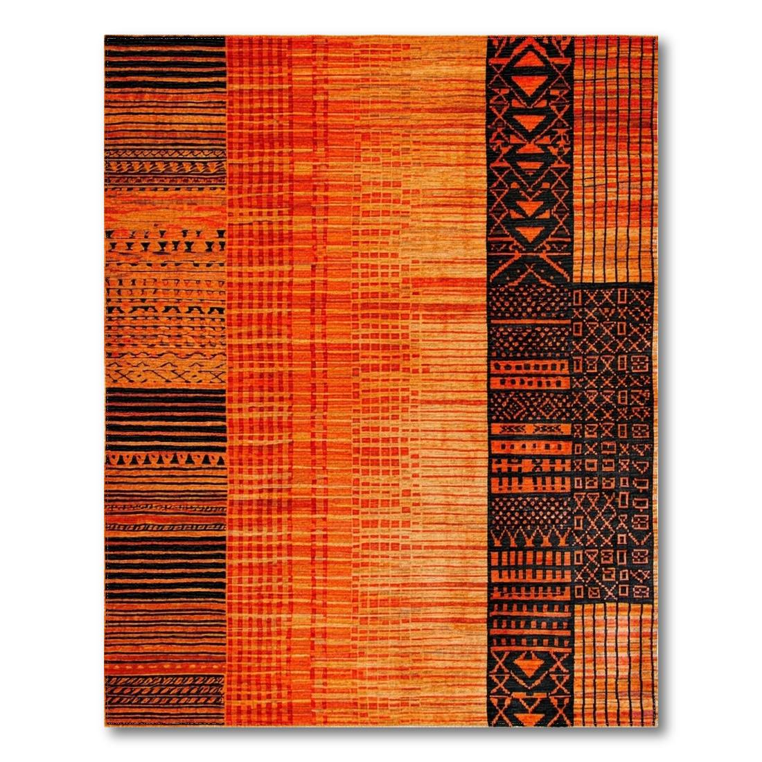Vibrant Orange & Black Geometric Tribal Rug Design View