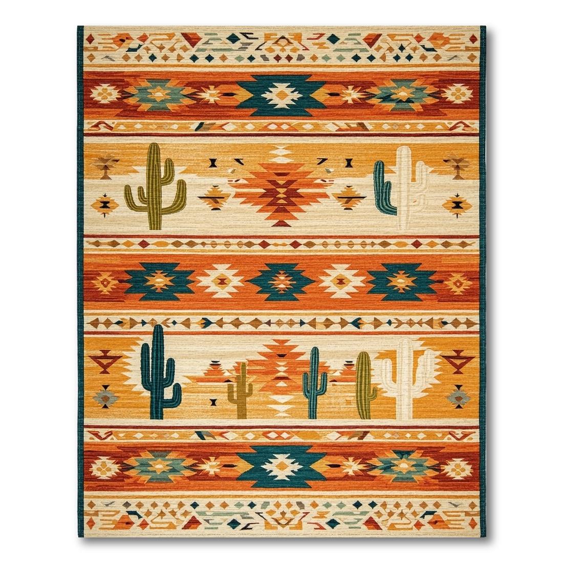 Vibrant Orange-Teal Tribal Desert Rug Design View