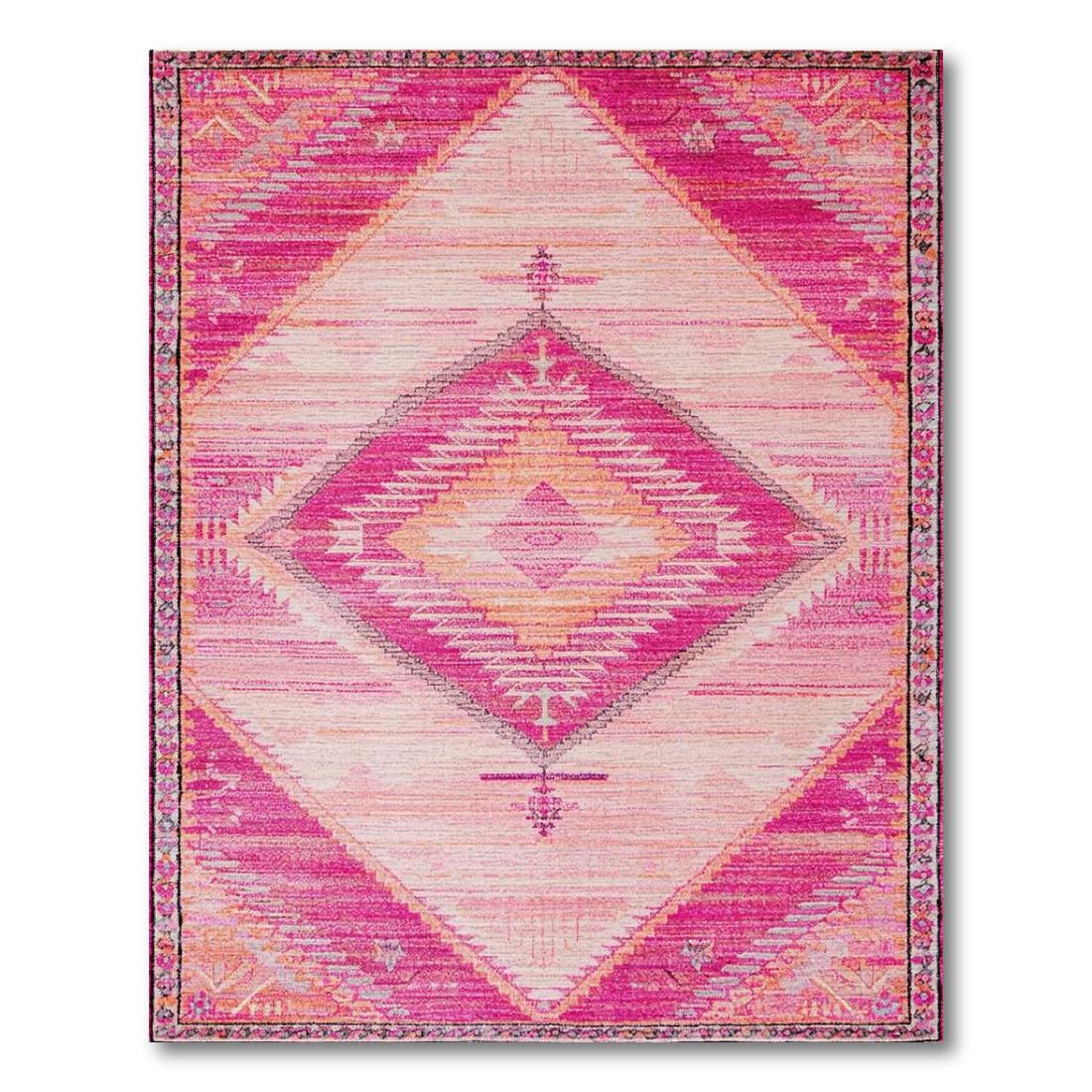 Vibrant Pink Tribal Diamond Rug Design View