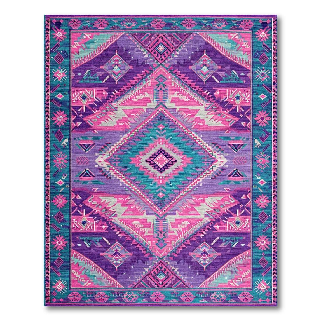 Vibrant Purple Pink Teal Tribal Rug Design View