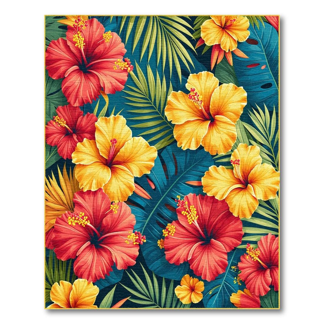 Vibrant Red & Yellow Tropical Floral Rug Design View