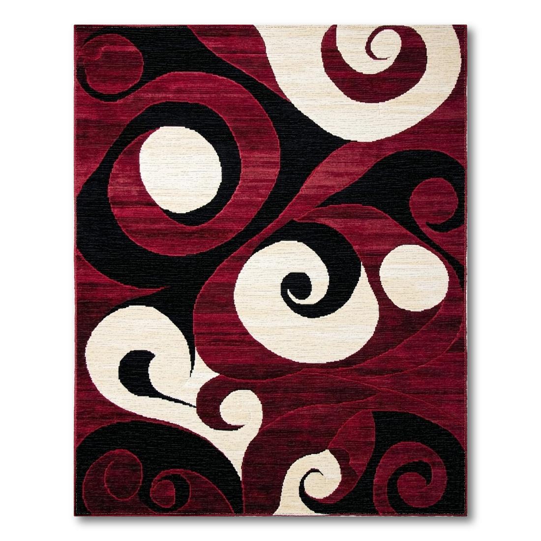 Vibrant Swirling Red Black White Rug Design View