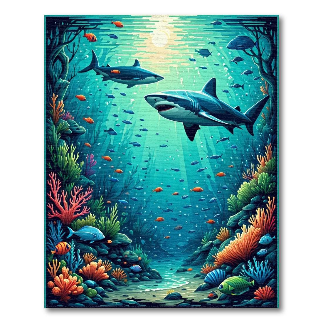 Vibrant Teal Underwater Adventure Rug Design View