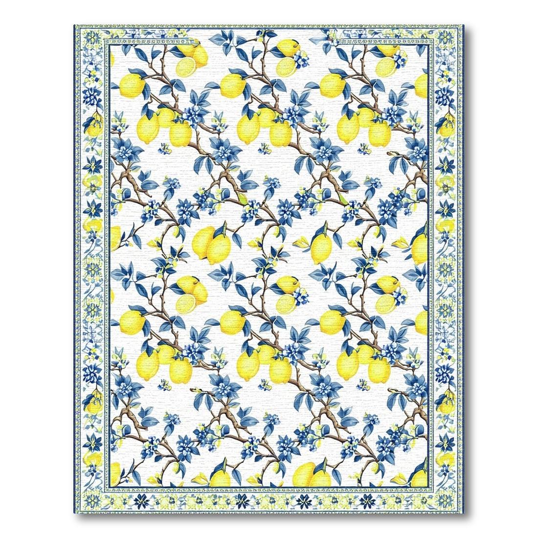 Vibrant Yellow Blue Lemon Floral Rug Design View