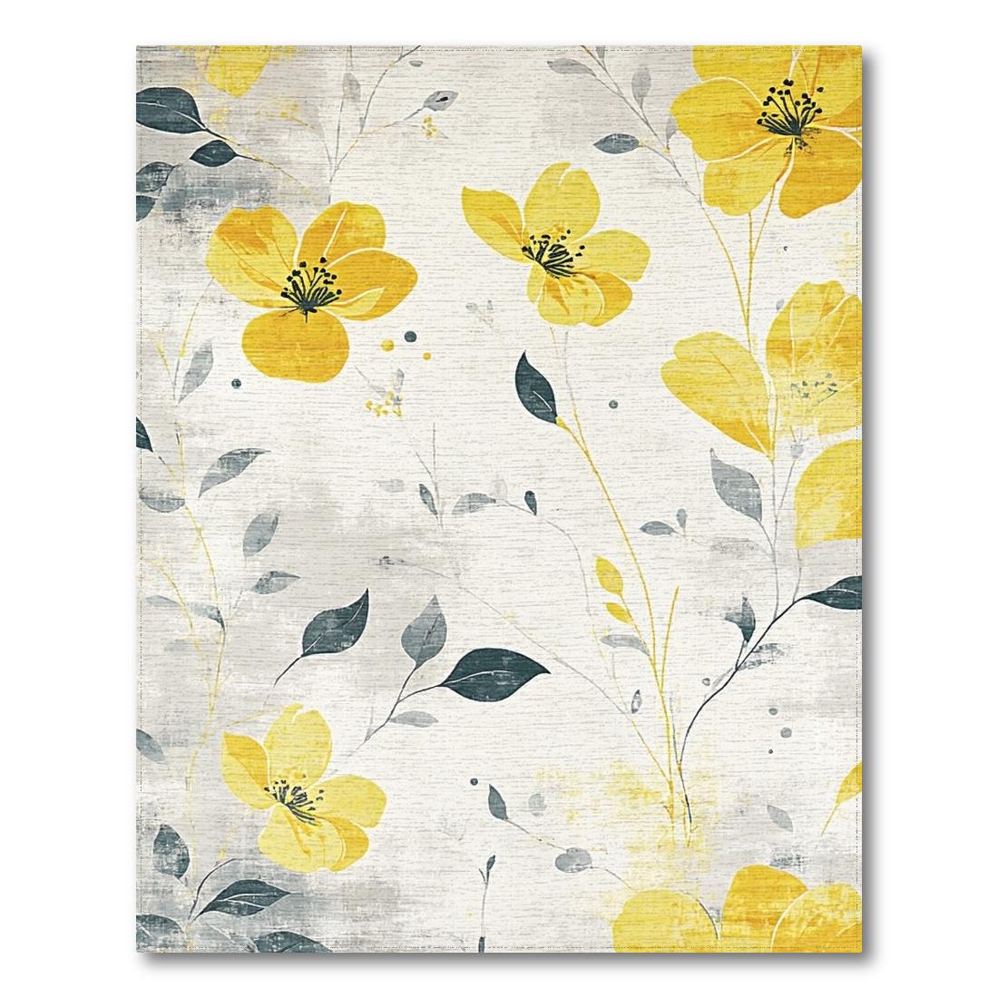 Vibrant Yellow Floral Cheerful Rug Design View