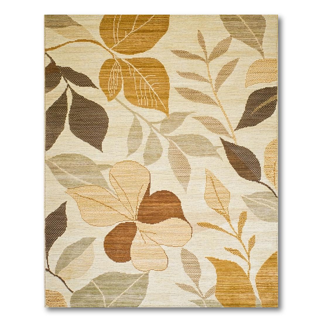Warm Earth-Toned Leaf Print Rug Design View