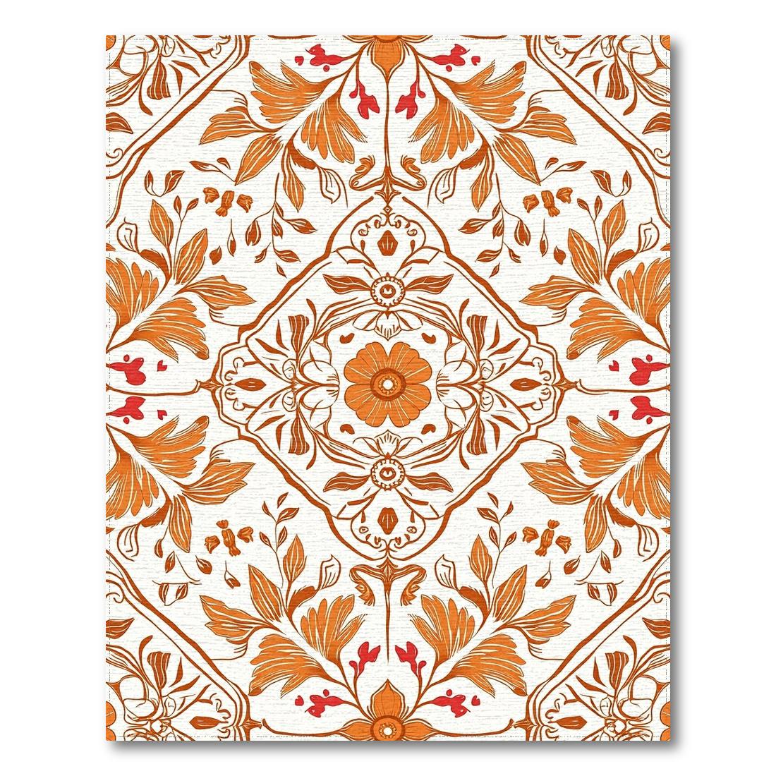 Warm Orange Ornate Floral Rug Design View